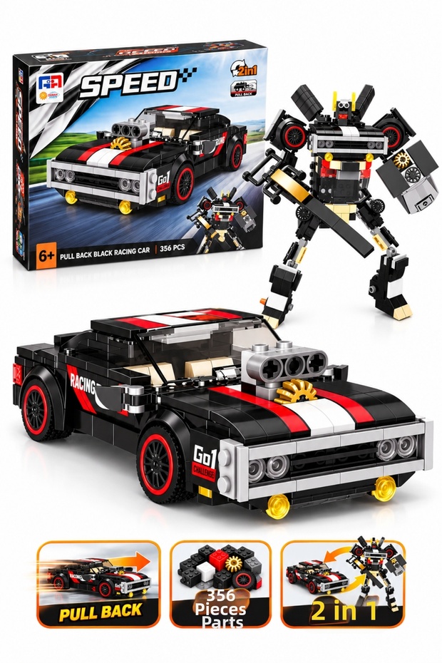 356-Piece Transformable Robot Race Car Building Set with 2-in-1 Snap-and-Release Building Blocks