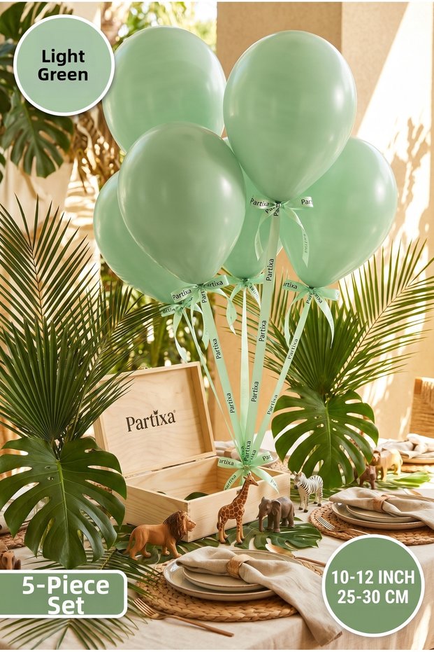 Set of 5 Light Green Premium Latex Balloons - 10-12 Inches (25-30 cm) - Helium-Compatible