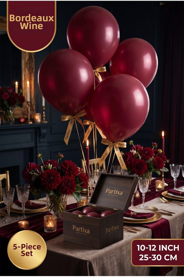 Set of 5 Burgundy (Vino) Premium Latex Balloons - 10-12 Inches (25-30 cm) Helium-Filled Birthday Balloons