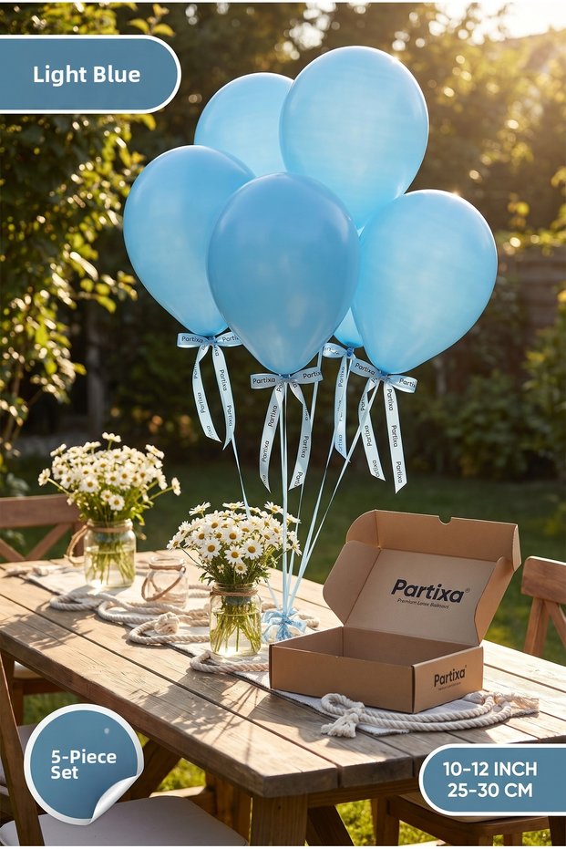 Set of 5 Light Blue Premium Latex Balloons - 10-12 Inches (25-30 cm) - Helium-Compatible