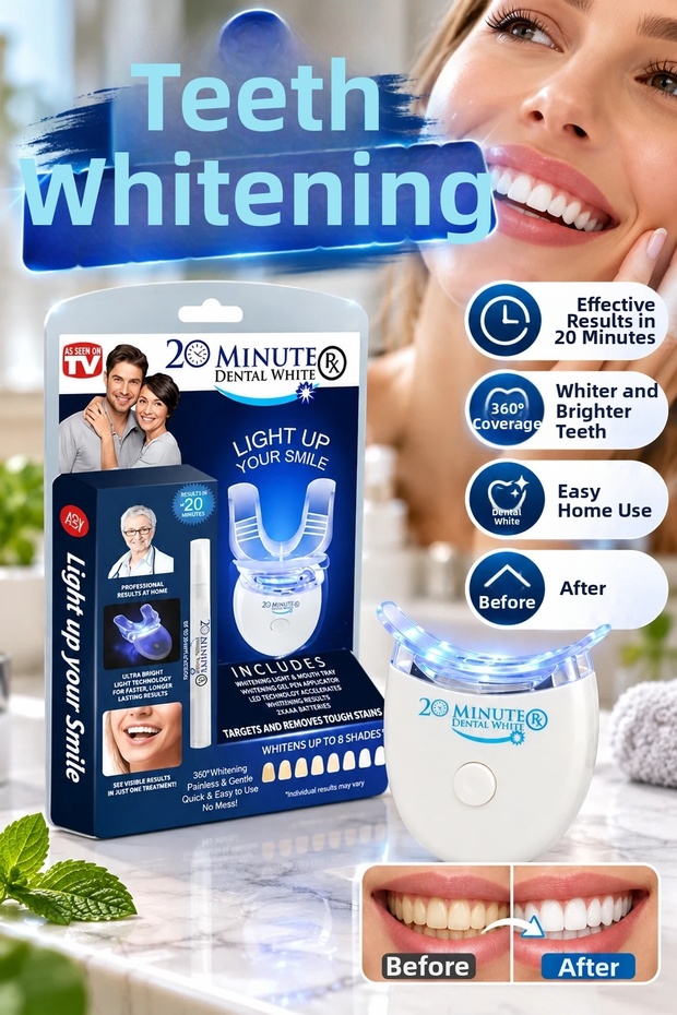LED Teeth Whitening Kit – 20-Minute Treatment, 360° Coverage