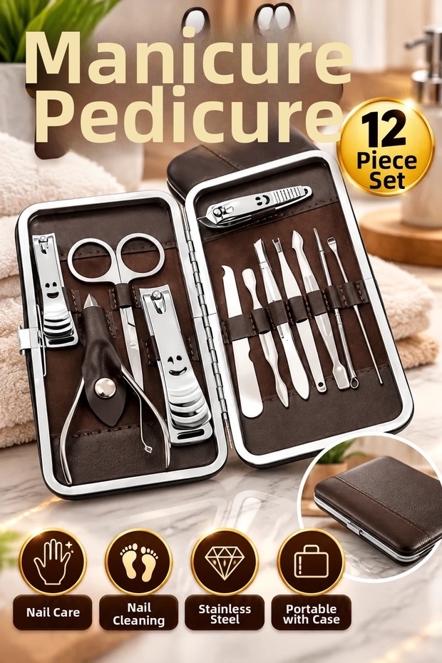 12-Piece Manicure and Pedicure Set with Carrying Case: Nail Care and Callus Removal Accessories
