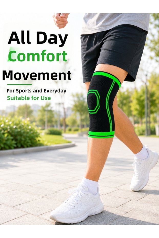 Knitted Knee Brace Breathable Flexible Knee Supporter Sports and Daily Use Black Green