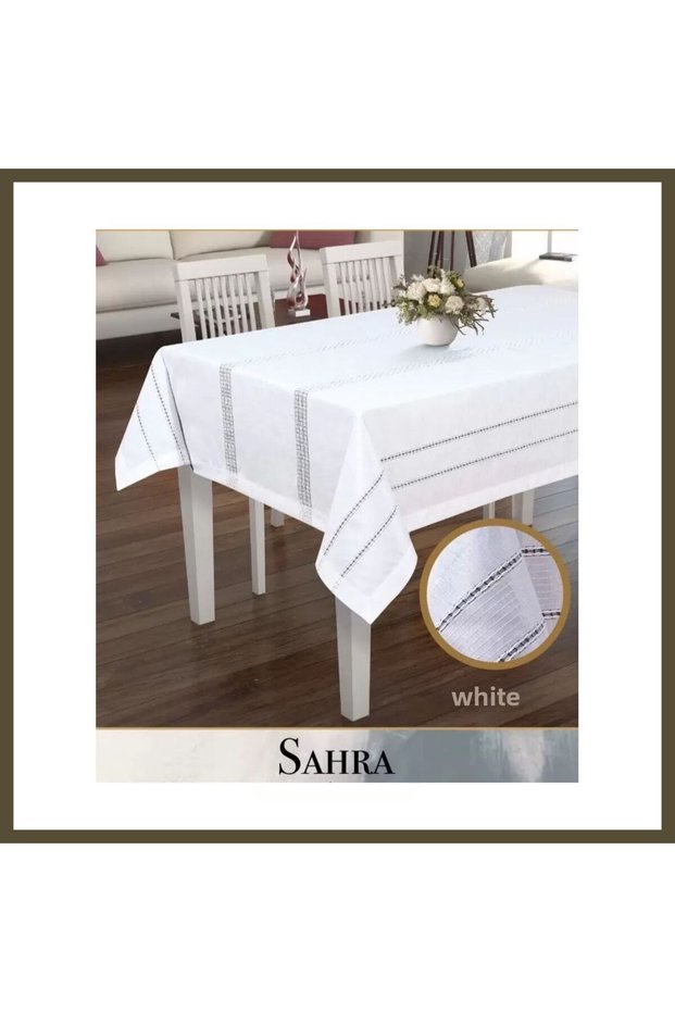 Sahra Model White 160x220 cm Polyester Lace-Like Knit Linen Tablecloth BX