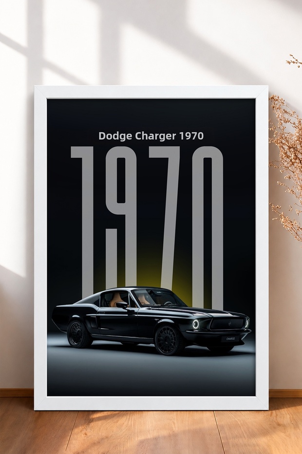 Black Classic American Muscle Car Framed Art Print Car Poster for Garage or Office Wall Decor OTO021