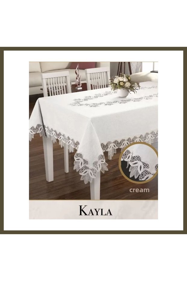 Linen Tablecloth 155x260 cm Lace Tablecloth Kayla Model Cream BX
