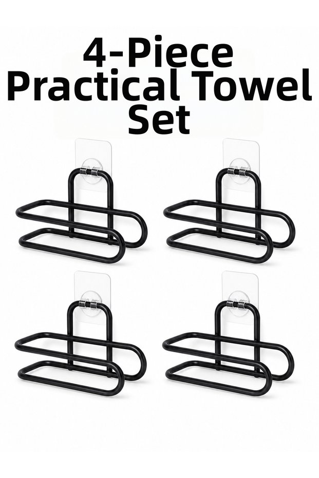 Black Metal Wc Paper Holder Adhesive Wall Mounted Toilet Paper Holder Set 4 Pieces