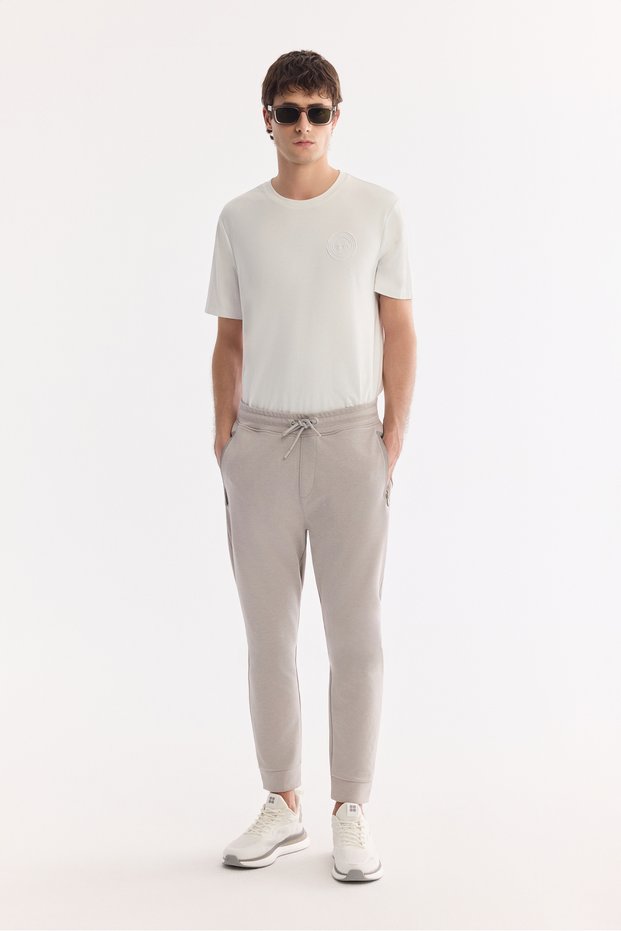 Men's Light Gray Elastic Waist Lace-Up Easy-Iron Interlock Regular Fit Sweatpants A61Y3408
