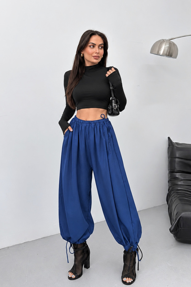 Women's Shalwar Trousers with Adjustable Cuffs and Elasticated Laces, Loose-Fit Comfortable Pants