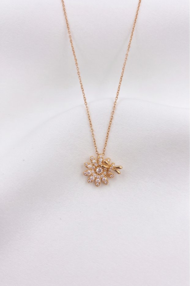 Daisy Model Butterfly Zircon Stone Stainless Steel Gold Color Women's Necklace