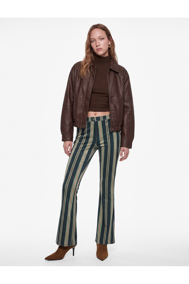 Regular Fit Normal Pocketed Striped Velvet Trousers