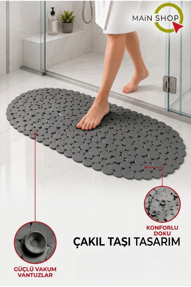 Suction-Cup Bathroom Shower and Tub Non-Slip Mat - 34 x 68 cm - Gray M-130