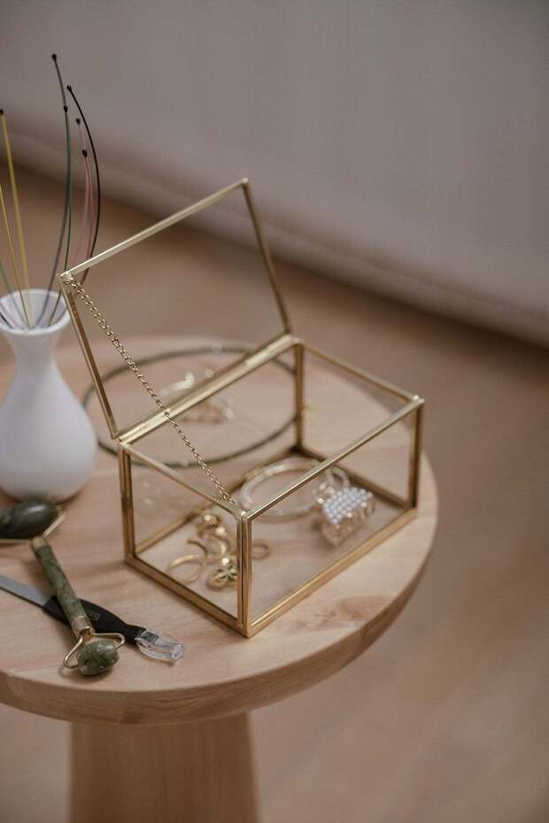 15x10x8 cm Glass Jewelry Box with Lid, Brass Gold Ring and Jewelry Box, Engagement