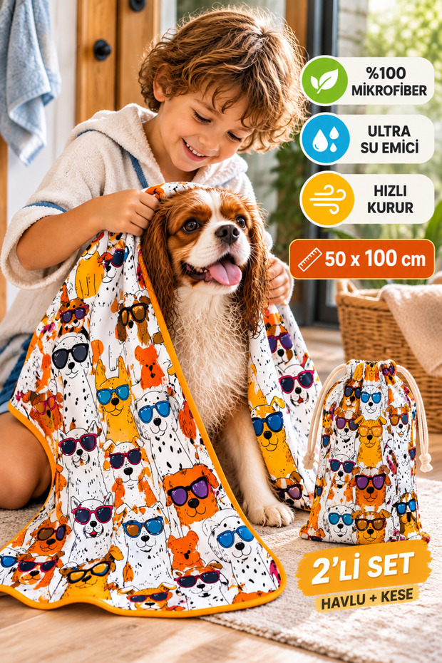 Cat & Dog Towel | Cool Paws | Quick-Drying 50x100 cm