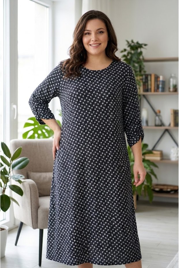 Plus Size Women's Pigment Printed Combed Cotton Dress