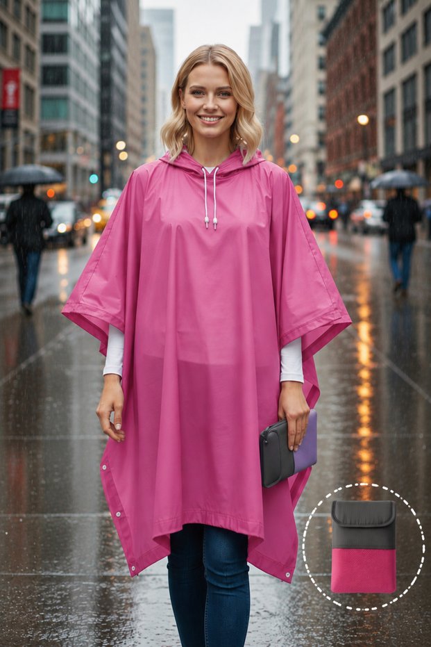 Oversized Poncho Raincoat - Hooded Raincoat - Poncho Raincoat - Clear Raincoat Oversized Poncho (Pink)