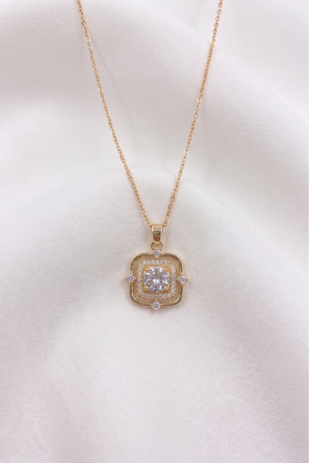 Baget Model Zircon Stone Stainless Steel Gold Color Women's Necklace