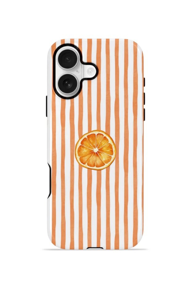 غطاء حماية مزدوج الطبقات من "فوريان" لهاتف iPhone 16 Plus، بتصميم "شرائح البرتقال" وخطوط.