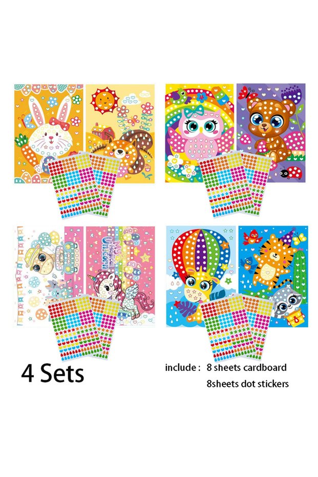 A Funny Puzzle Dot Stickers For Kids Cute Cartoon Animal Drawing Mosaic Sticker Children Early Educa