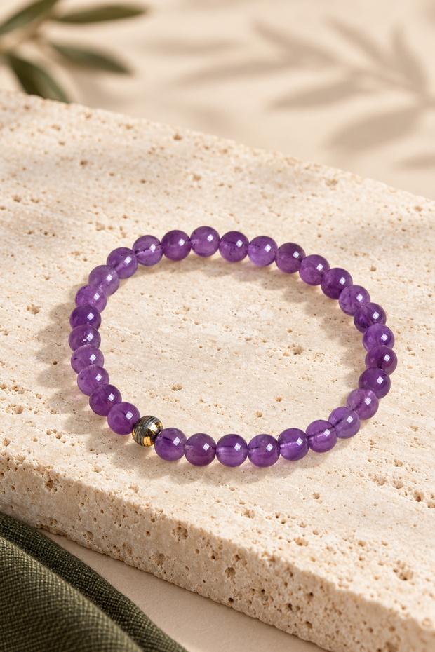 Certified Amethyst 6 mm Natural Stone Bracelet