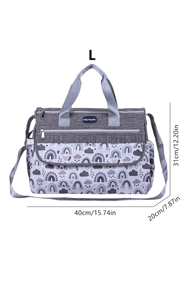 L-grey New Fashion Single Shoulder Large Capacity Mommy Bag Multi Functional Printed Diagonal Diaper