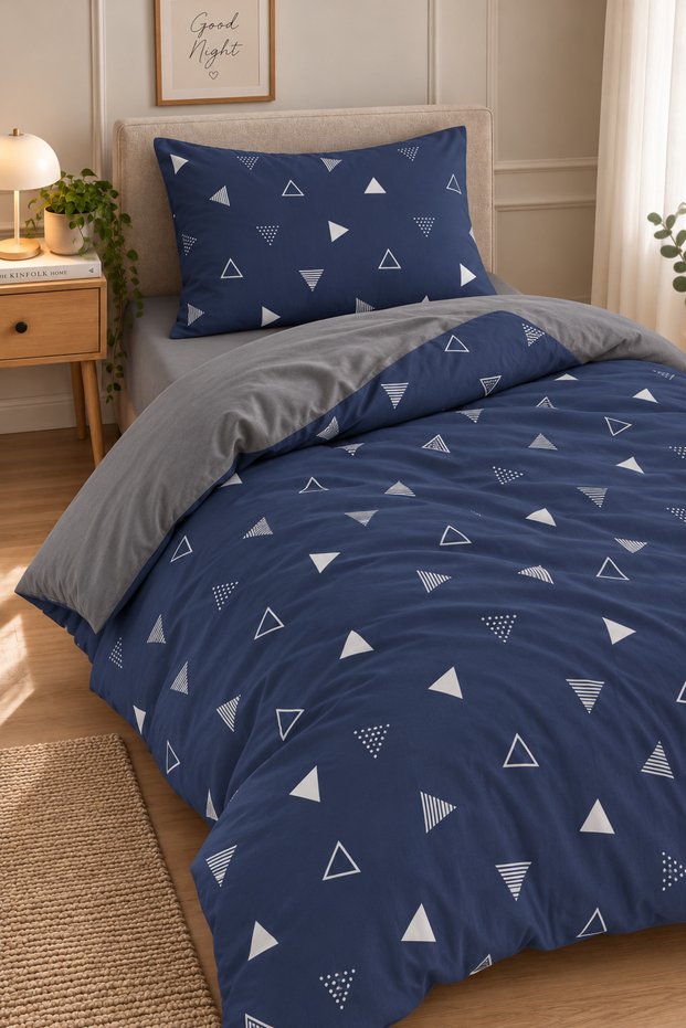 Single-Size Fitted Sheet Duvet Cover Set with Elastic, Cotton Pyramid