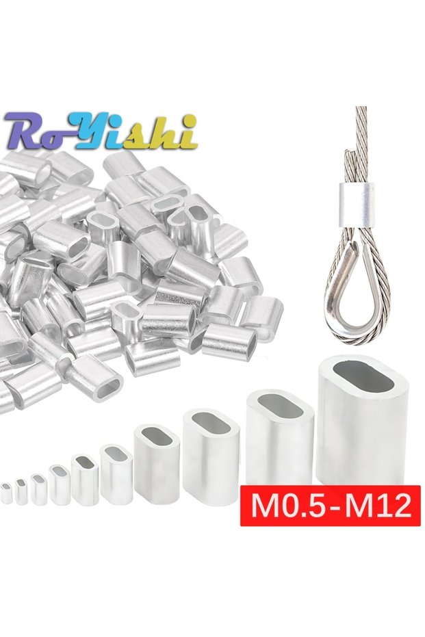 500pcs M0.8 Oval Wire Rope Crimp Sleeve M0.5 to M12 Cord Lock Aluminum Ferrules Stopper Hardware Acc