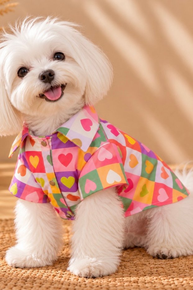 Colorful, Patterned, Collared Transitional Dog Shirts and Jackets - Stylish Dog Clothing for Your Furry Friends
