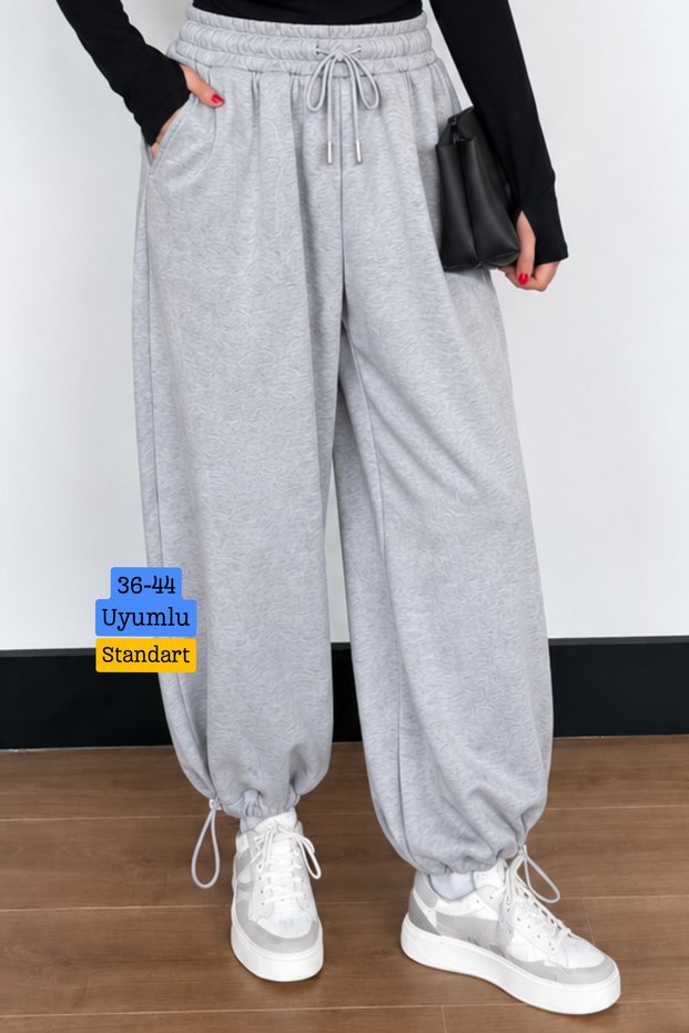 Women's 3-Ply Seamless Fabric Jogger Pants with Cuff, Size 398, Gray Melange