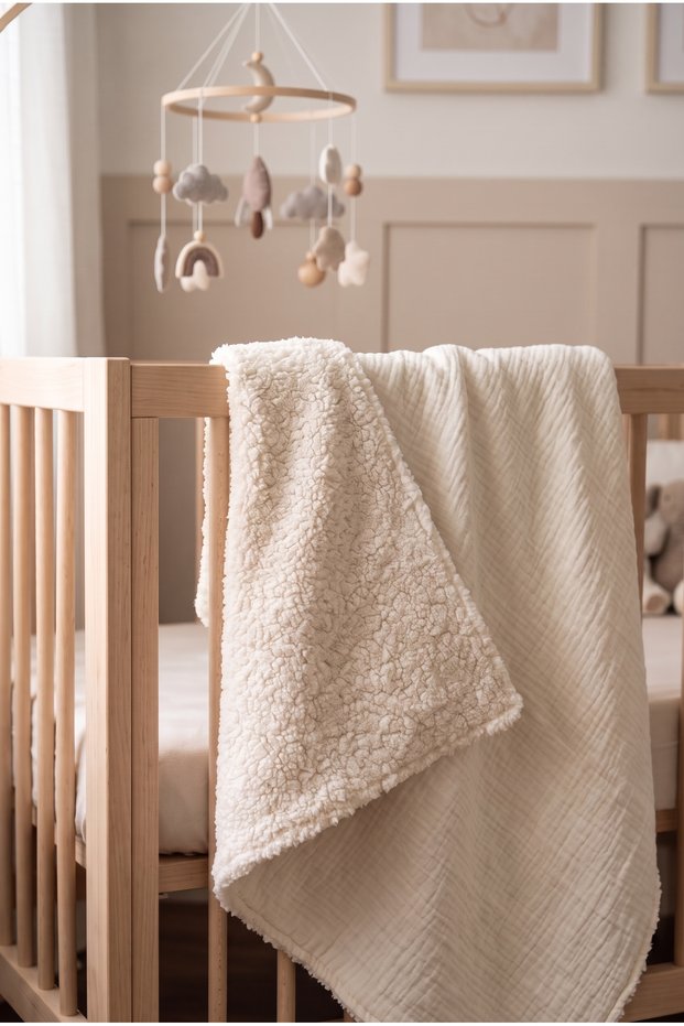 Cream Color Double-Sided Muslin Sheep Hair Baby Blanket (100X120 cm)