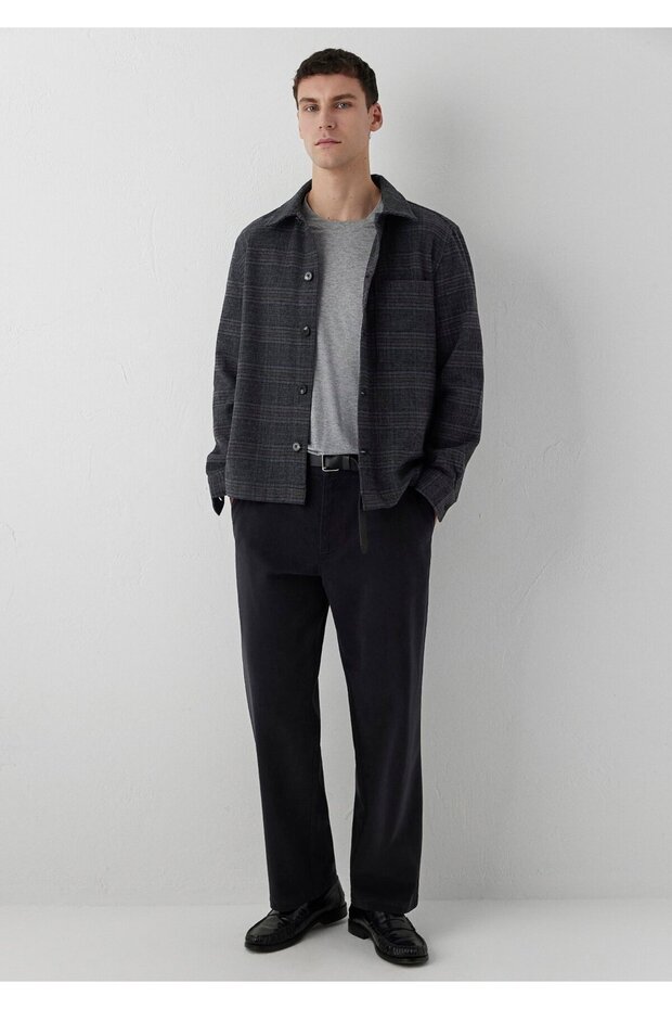 Wool Blend Checked Anthracite Shirt, Regular Fit / Standard Cut 0220366-A7307