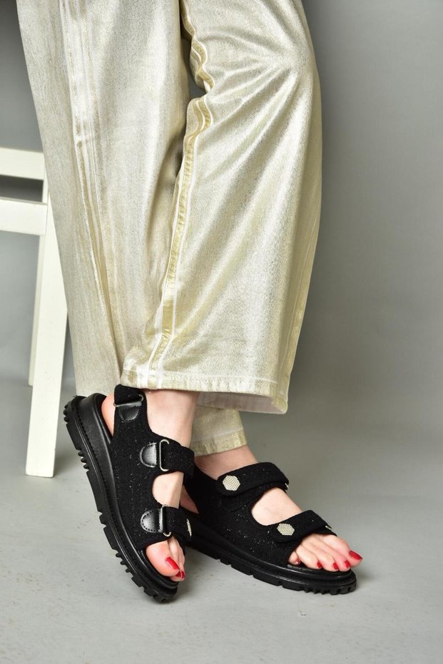 S267122004 Black Fabric Women's Sandals