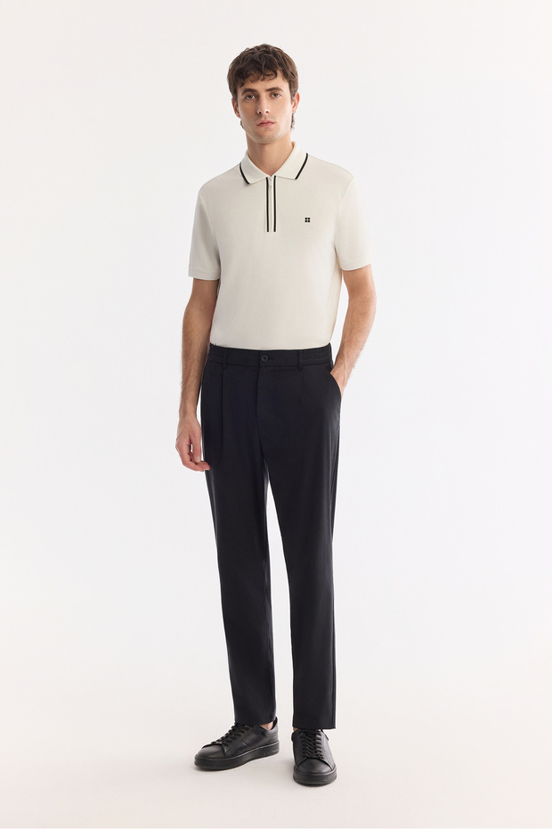 Men's Black Side Elastic Pleated Soft Touch Breathable Relaxed Fit Trousers A61Y3046