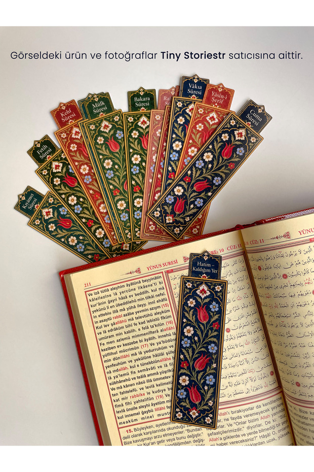 Quran Bookmark with Miniature Art Design -tinystoriestr- Surah and Hatim Bookmark (4x15 cm), Set of 12
