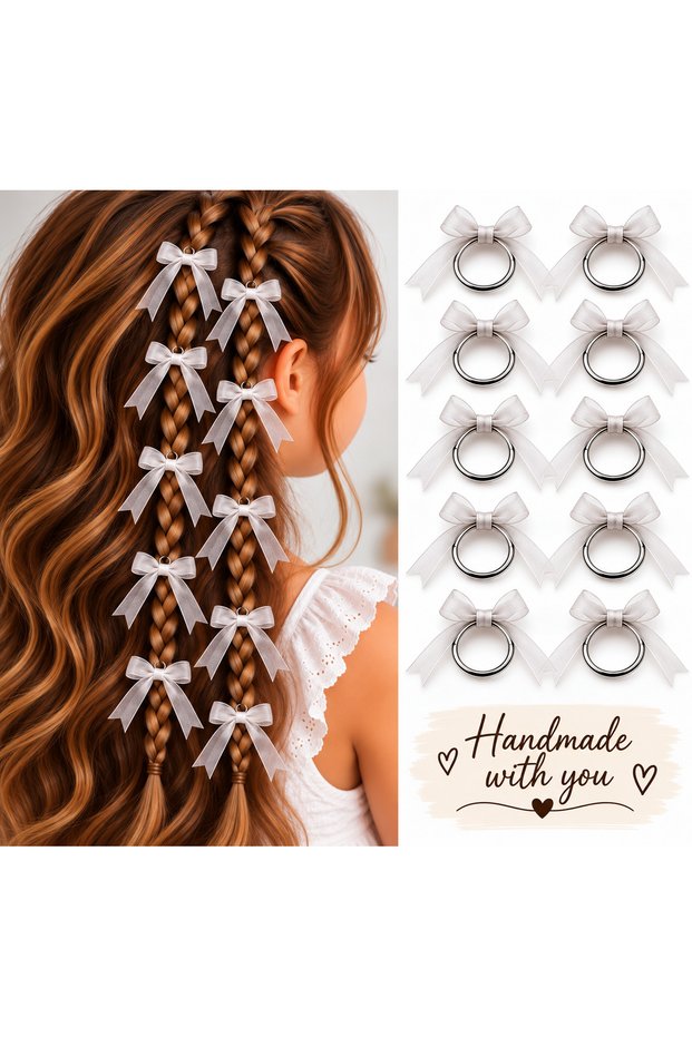 November 10 Children's Hair Clips with Bow Detail, 10-Pack, White