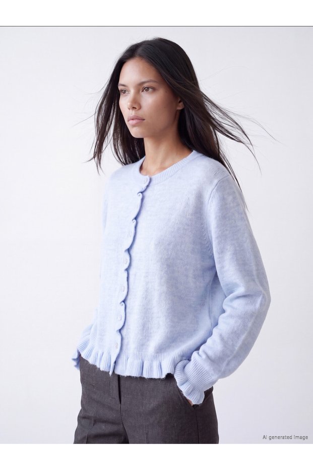 A Ruffled Women's Knit Cardigan for Style-Conscious Women from UZG STORE