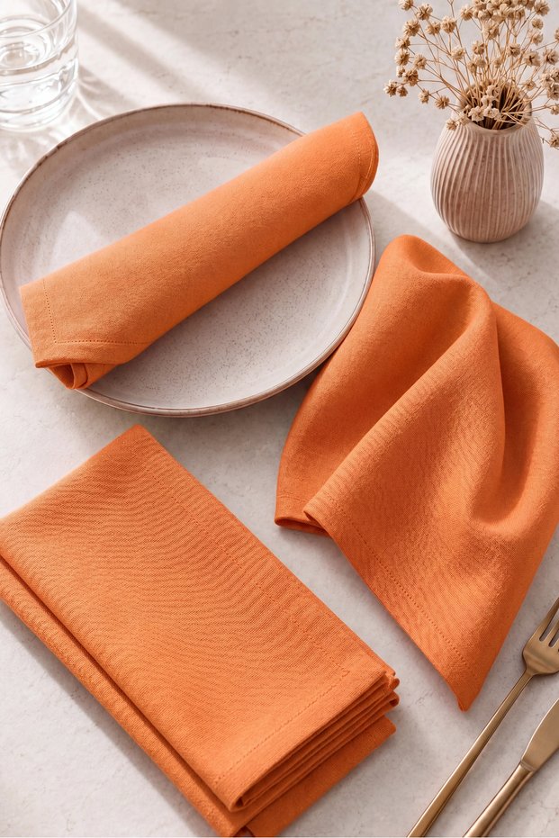 Placemat, Duck Linen, Cloth Napkins, Light Orange, Pack of 6