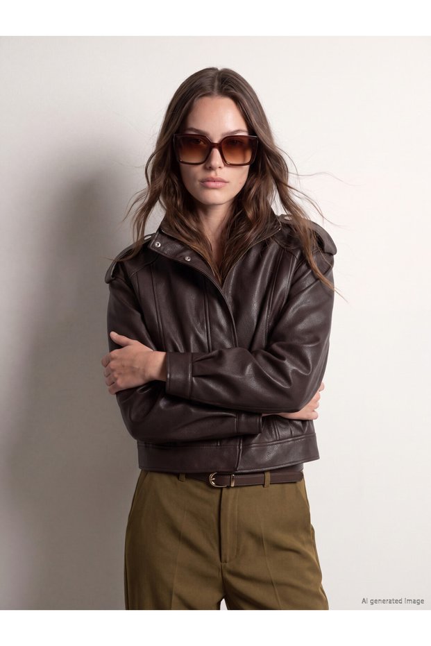 Timeless Clothing & Timeless Choices Stand Collar Women's Leather Look Jacket