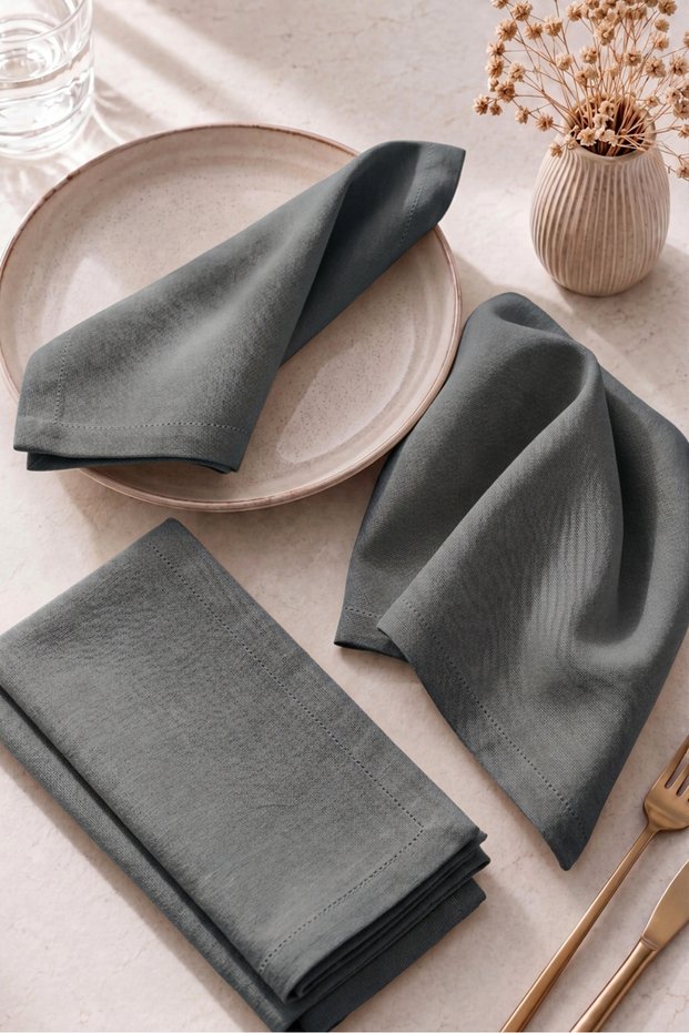 Placemat, Duck Linen, Khaki-Colored Cloth Napkins, Pack of 6
