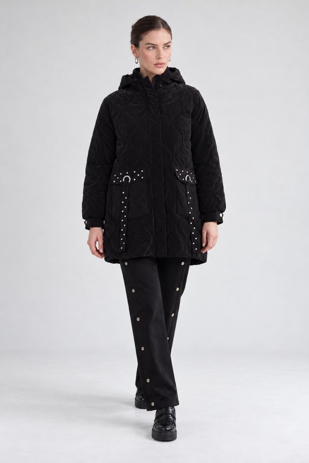 Black Quilted Jacket with Pocket Detail
