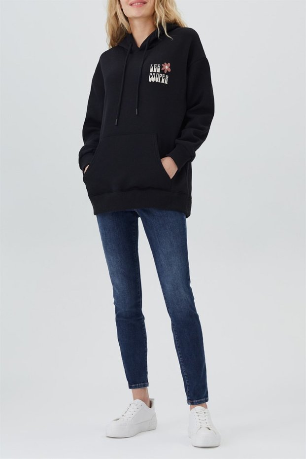 Ella Women's 100% Cotton Hooded Sweatshirt, Black