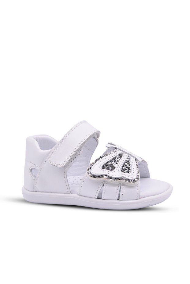 Glow Girl Baby Butterfly Figurine with Glittery Rhinestone Details, White, Closed-Back Sandals, White