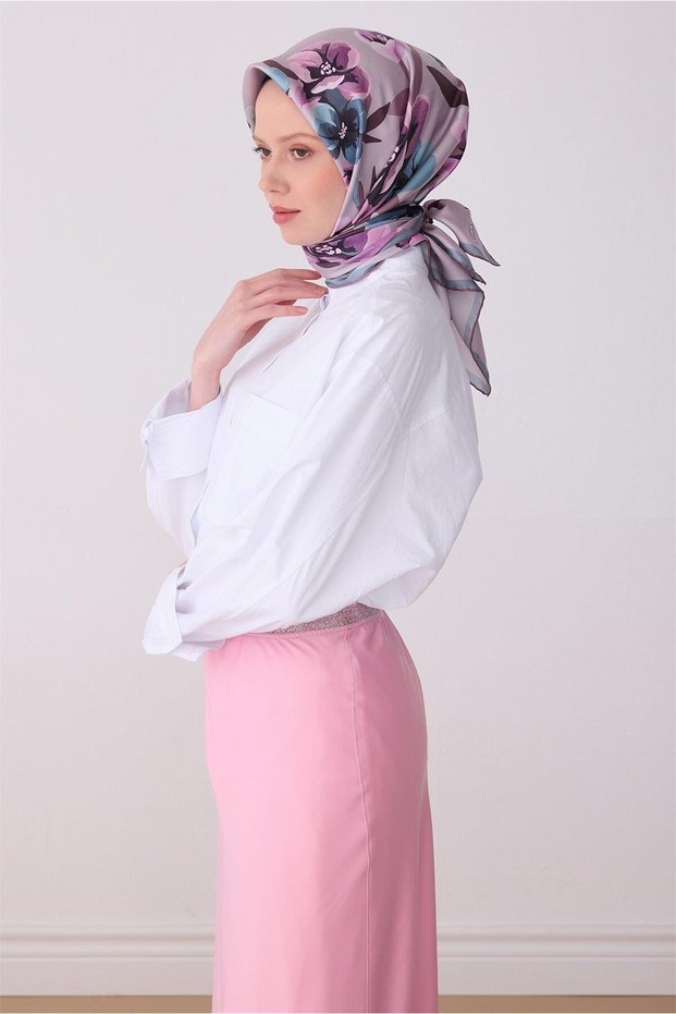 Multi-Colored Flower Pattern 100% Twill Silk Scarf 4330 - 85