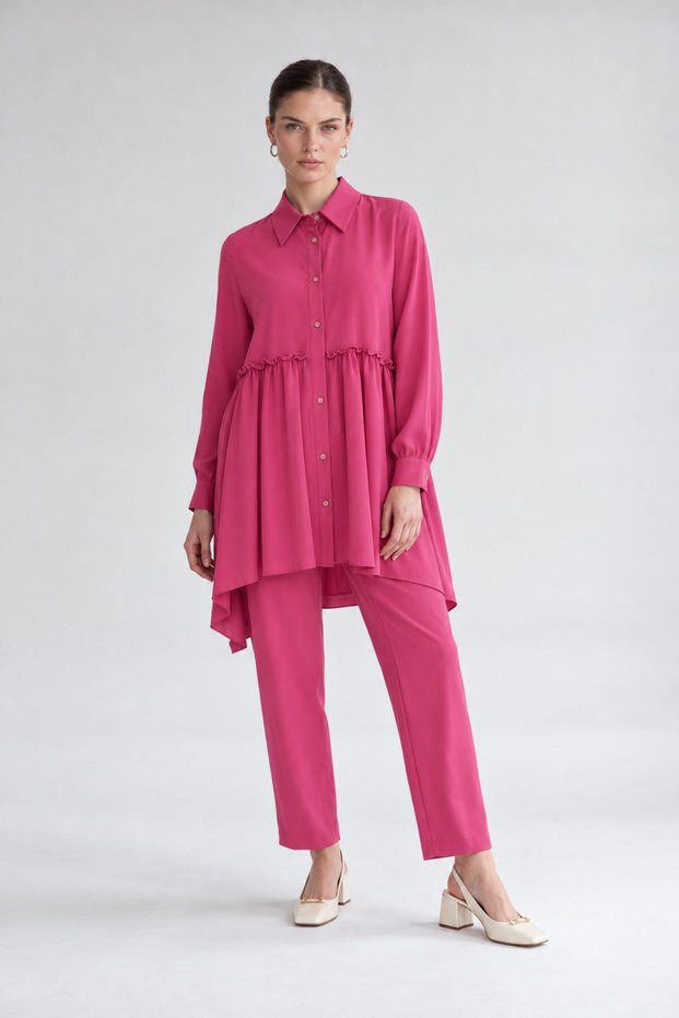 Pink Two-Piece Set with Pile Detail and Buckle Detail