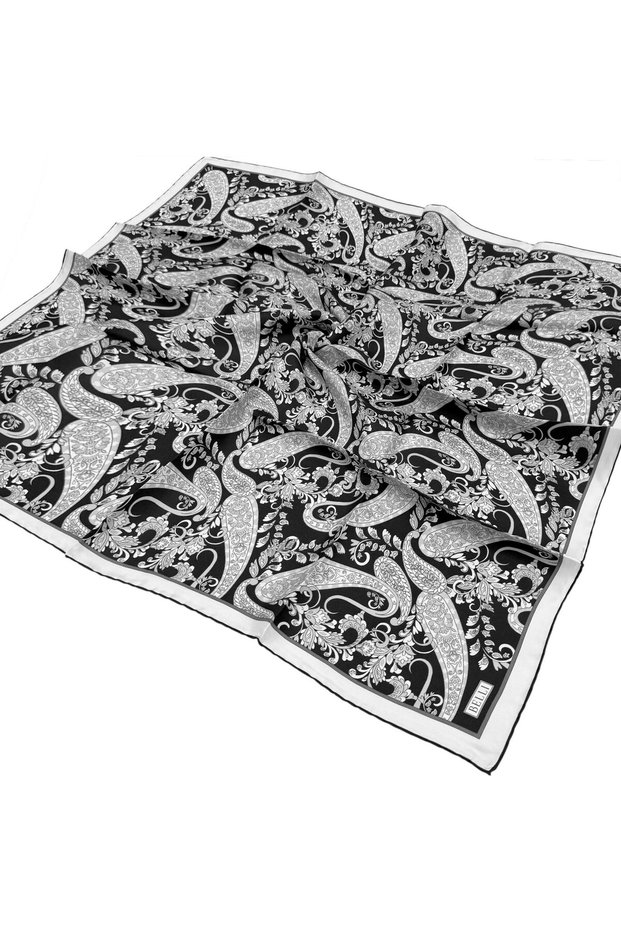 Silk Scarf - 4101-83 Black and Silver Twill