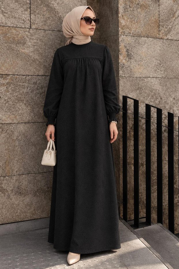Denim Black Hijab Dress 19125S