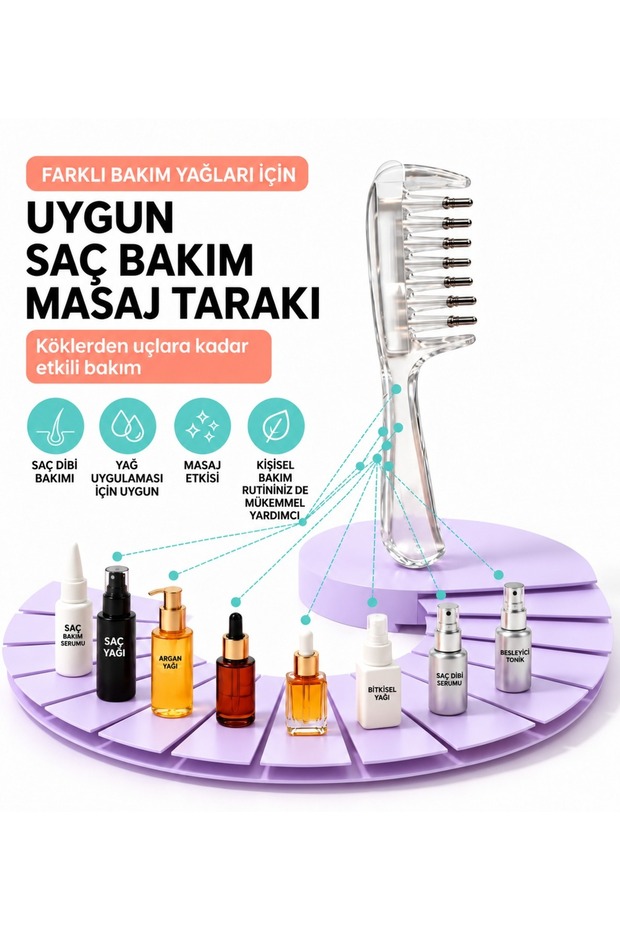 1 Piece Metal Tip Comb with Chamber for Hair Serum and Care Oil Application, Transparent