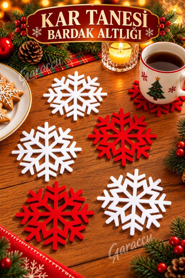 New Year's Snowflake Designed Coasters, Mug Coasters 6 Pieces