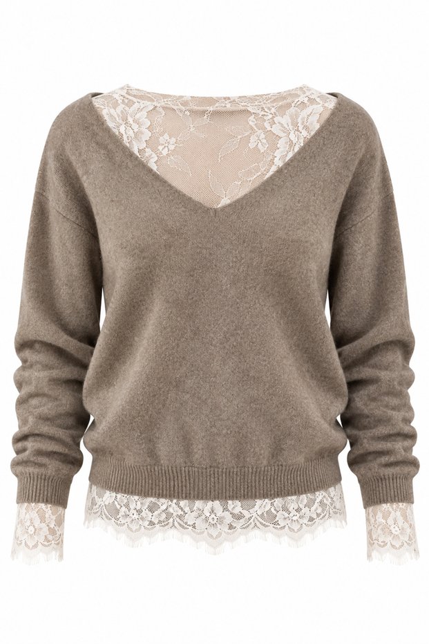 Dark Beige Lace Sweater - 261156