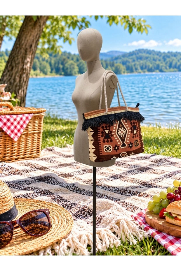 Ethnic Patterned Kilim Shoulder and Beach Bag – 50X30 cm